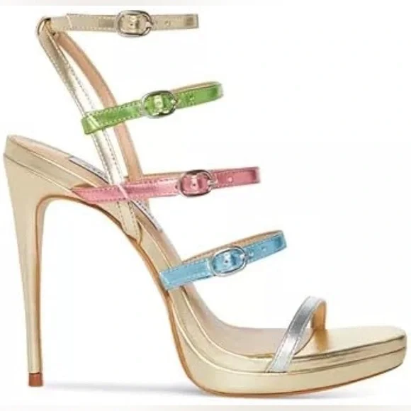 STEVE MADDEN NWT Jubliant Rainbow Metallic Strappy Buckle Detail Dress Sandals - Picture 2 of 12